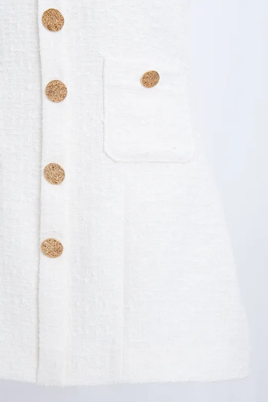 Bayan Ekru Düğme Detaylı Mini Elbise - BSL