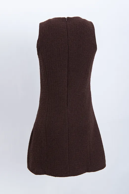 Bayan Kahverengi Düğme Detaylı Mini Elbise - BSL