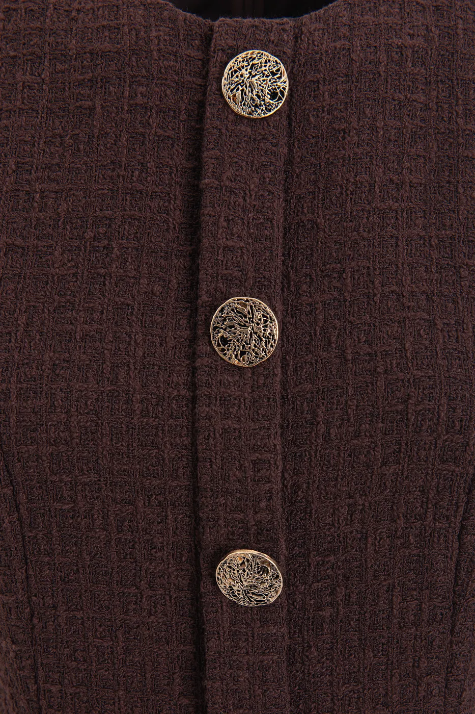 Bayan Kahverengi Düğme Detaylı Mini Elbise