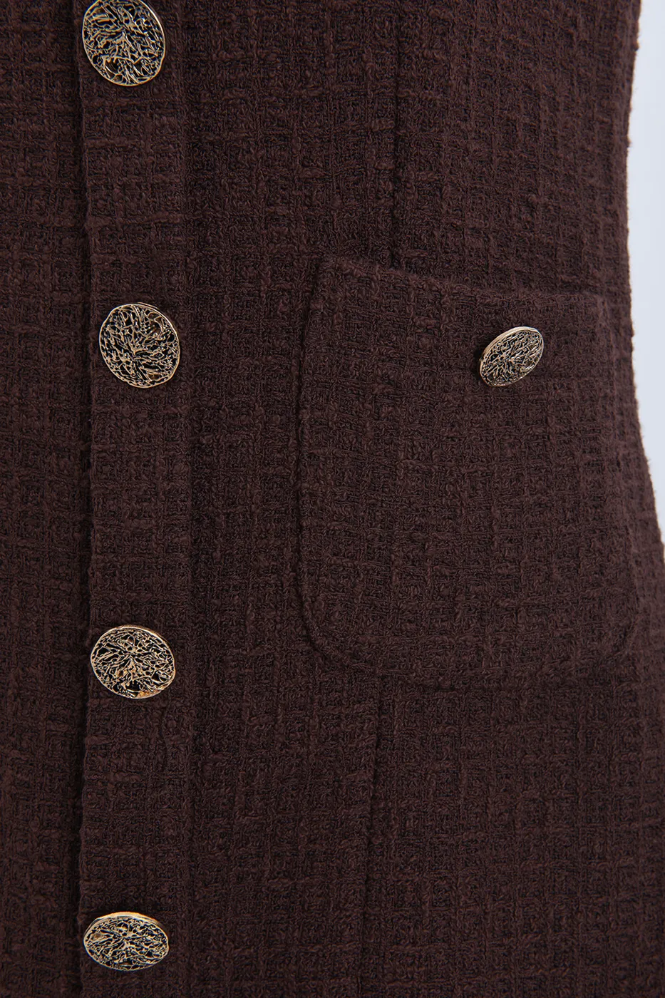 Bayan Kahverengi Düğme Detaylı Mini Elbise