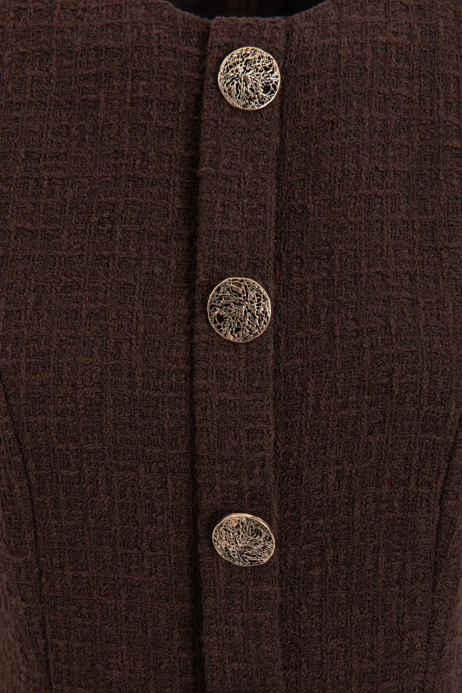 Bayan Kahverengi Düğme Detaylı Mini Elbise