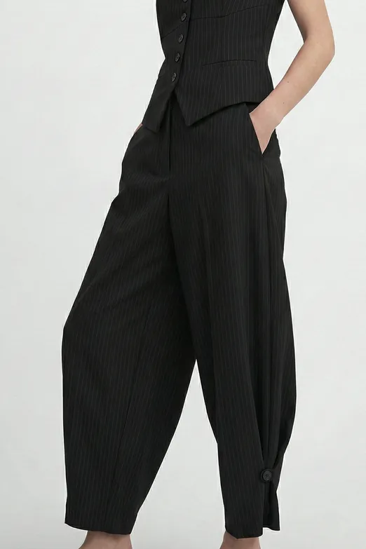 Bayan Siyah Paça Düğmeli Şalvar Pantolon - BSL