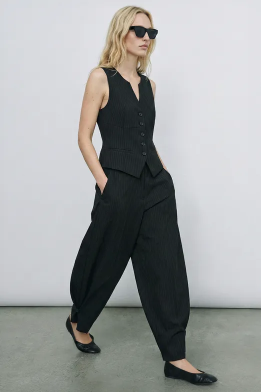 Bayan Siyah Paça Düğmeli Şalvar Pantolon - BSL