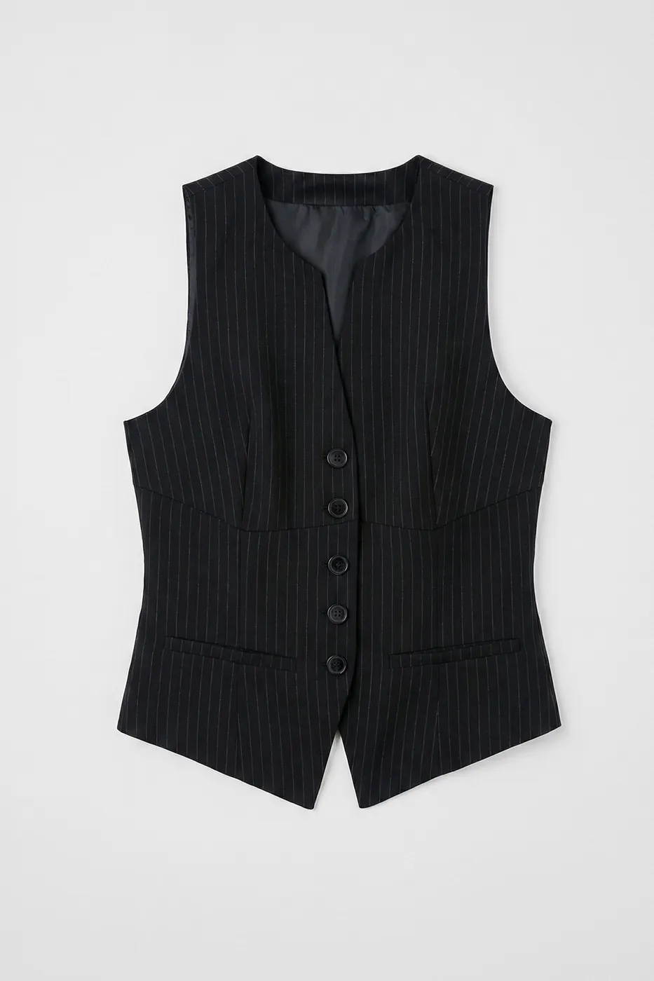 Bayan Siyah Fit Düğme Detaylı Yelek