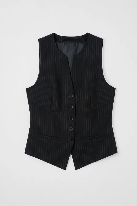 Bayan Siyah Fit Düğme Detaylı Yelek - BSL