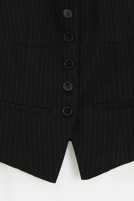 Bayan Siyah Fit Düğme Detaylı Yelek - BSL