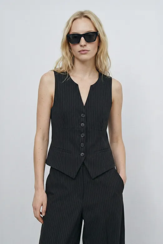 Bayan Siyah Fit Düğme Detaylı Yelek - BSL