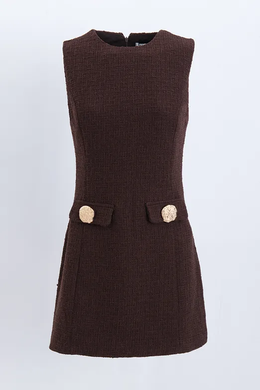 Bayan Kahverengi Cep Detaylı Mini Elbise - BSL