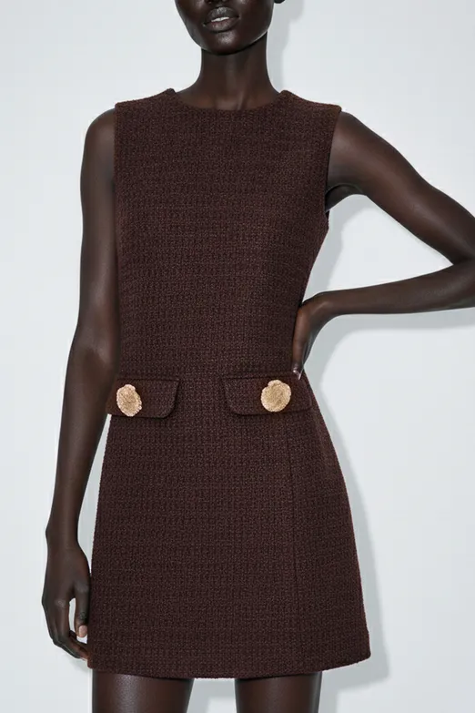 Bayan Kahverengi Cep Detaylı Mini Elbise - BSL