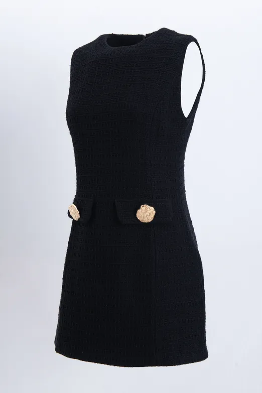 Bayan Siyah Cep Detaylı Mini Elbise - BSL