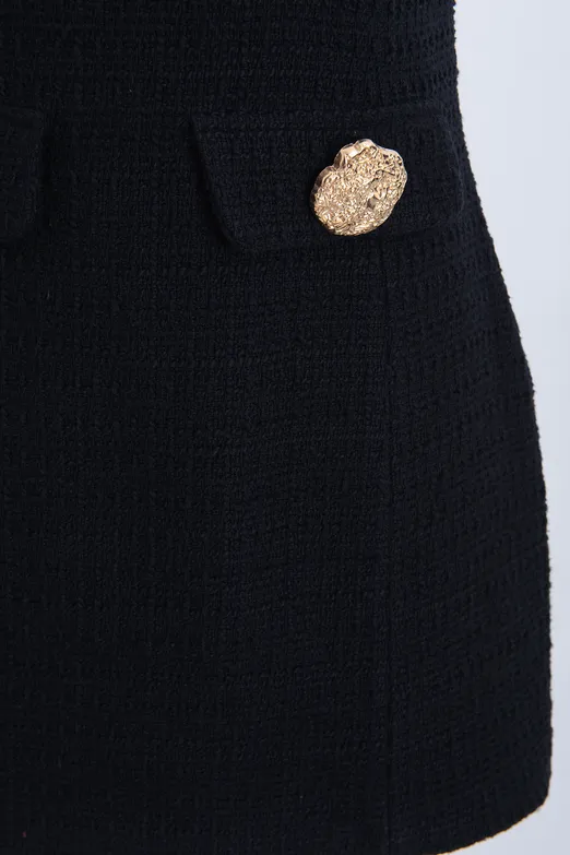 Bayan Siyah Cep Detaylı Mini Elbise - BSL