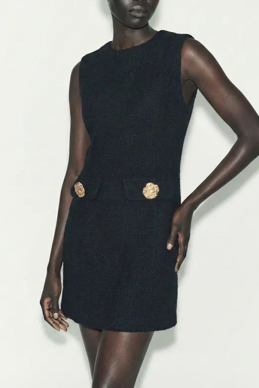 Bayan Siyah Cep Detaylı Mini Elbise - BSL