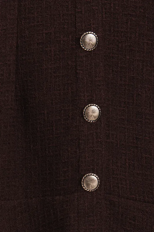 Bayan Kahverengi Düğmeli Tüvit Mini Elbise - BSL