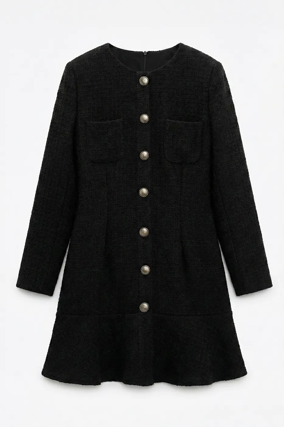 Bayan Siyah Düğmeli Tüvit Mini Elbise