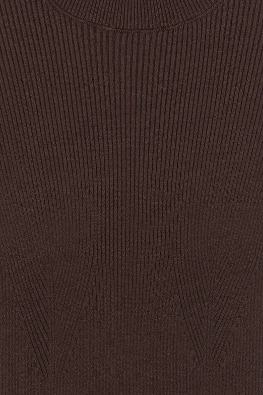 Bayan Kahverengi Dik Yakalı Triko Uzun Kalem Elbise - BSL