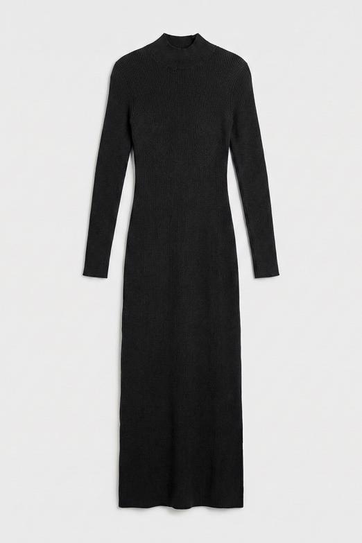 Dik Yakalı Triko Uzun Kalem Elbise