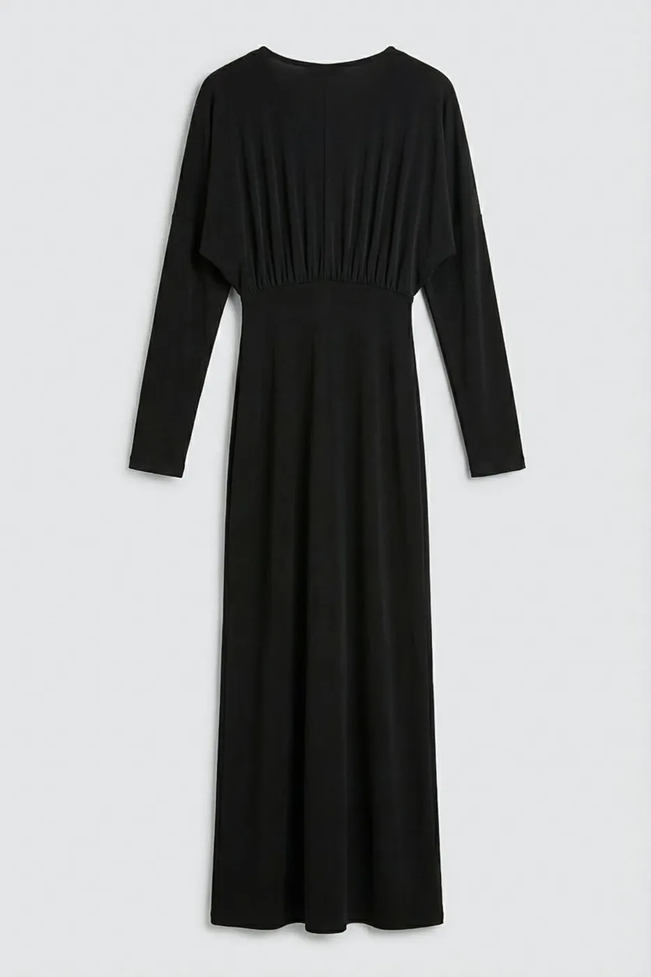 Bayan Siyah Yarasa Kollu Drapeli Maksi Elbise