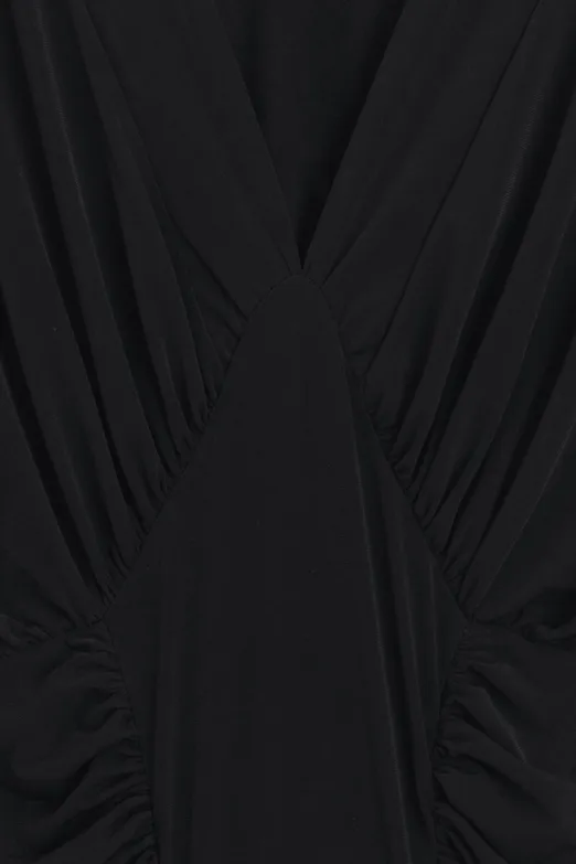 Bayan Siyah Yarasa Kollu Drapeli Maksi Elbise - BSL