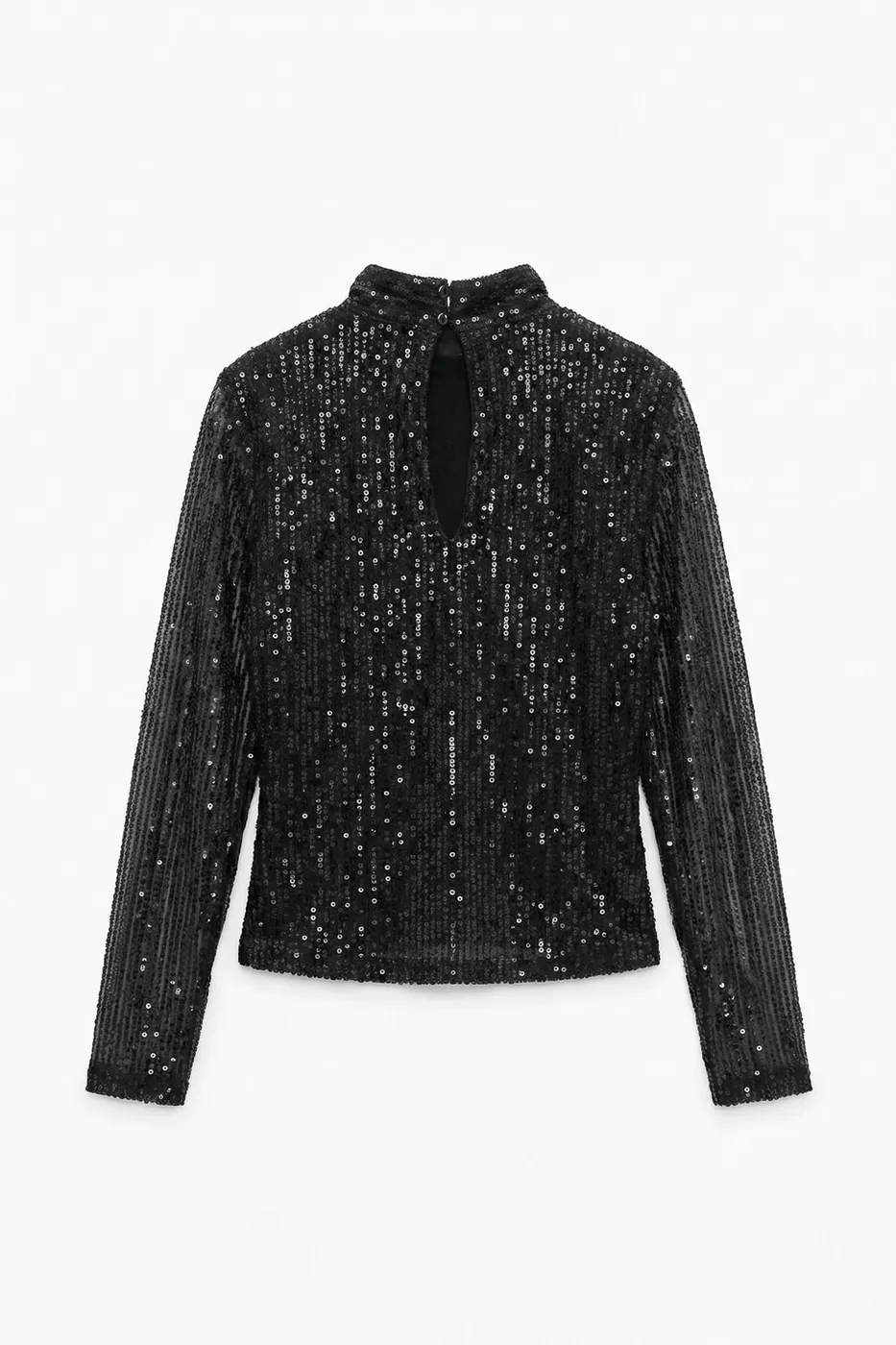 Bayan Siyah Dik Yakalı Pulpayet Bluz