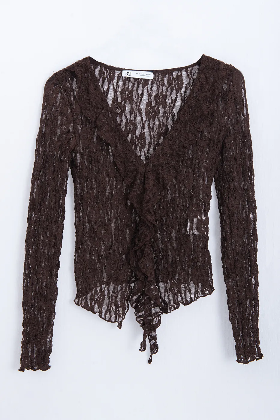 Bayan Kahverengi Dantel Fırfır Detaylı Top
