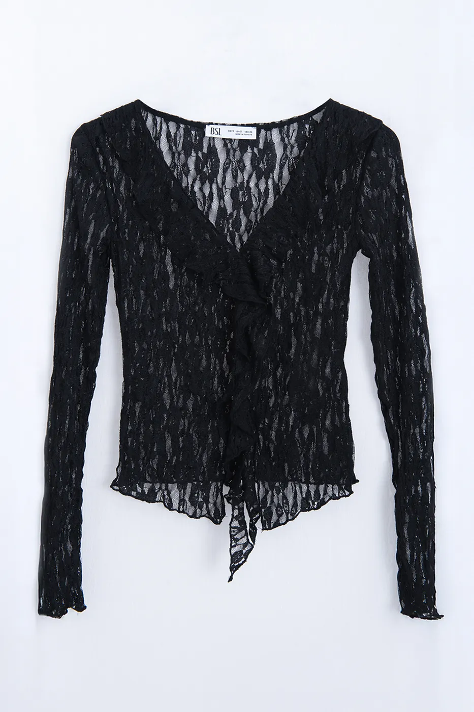 Bayan Siyah Dantel Fırfır Detaylı Top