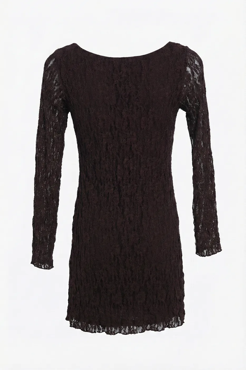 Bayan Kahverengi Derin Yaka Dekolteli Dantel Mini Elbise