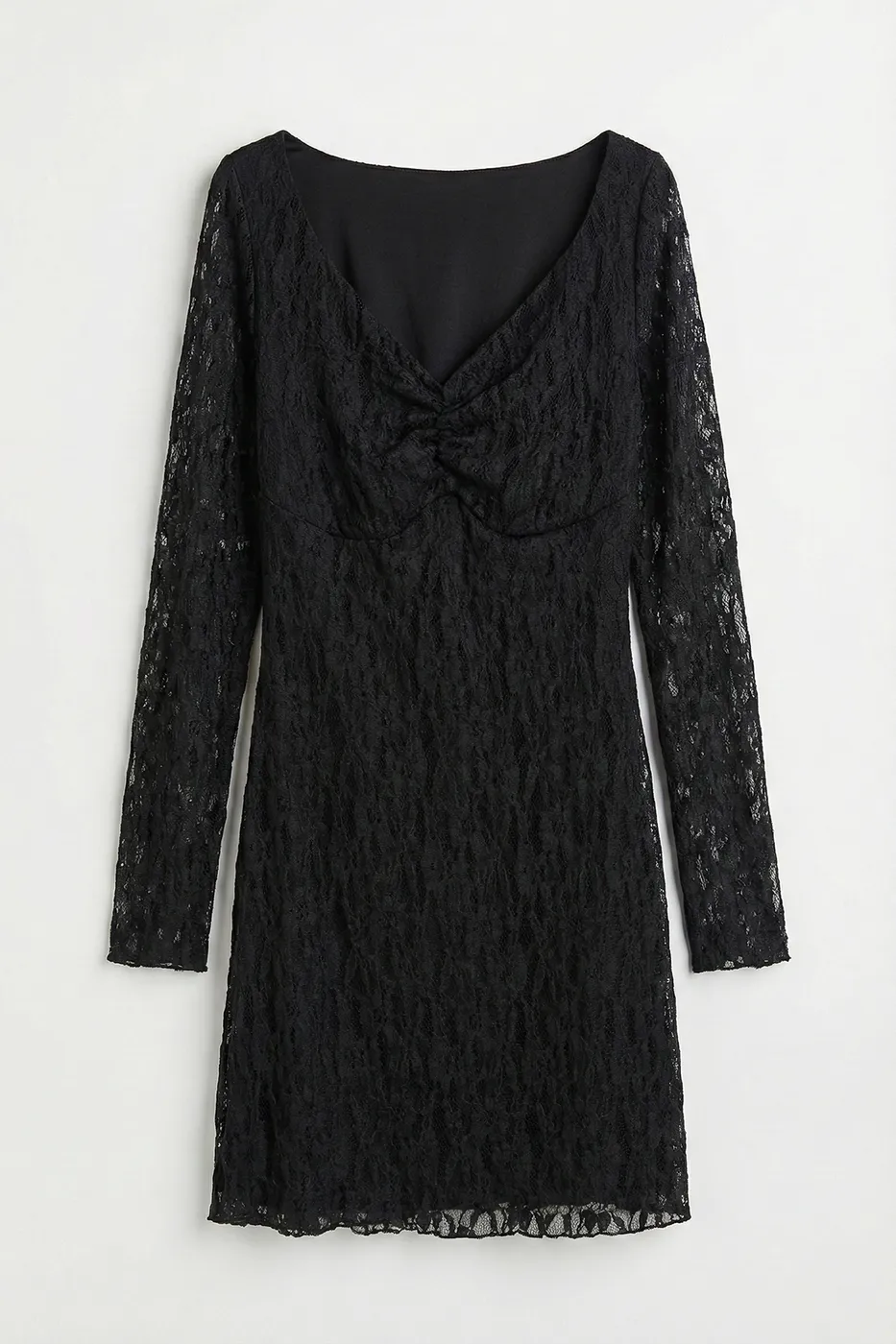 Bayan Siyah Derin Yaka Dekolteli Dantel Mini Elbise