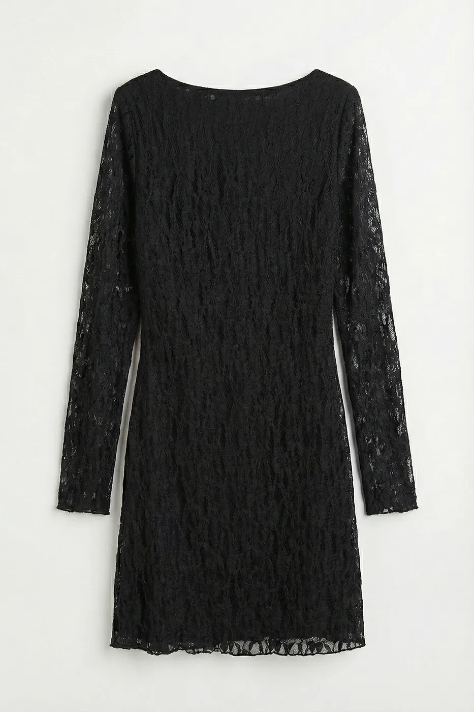 Bayan Siyah Derin Yaka Dekolteli Dantel Mini Elbise