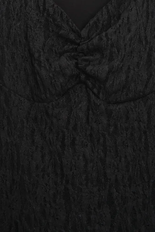 Bayan Siyah Derin Yaka Dekolteli Dantel Mini Elbise - BSL