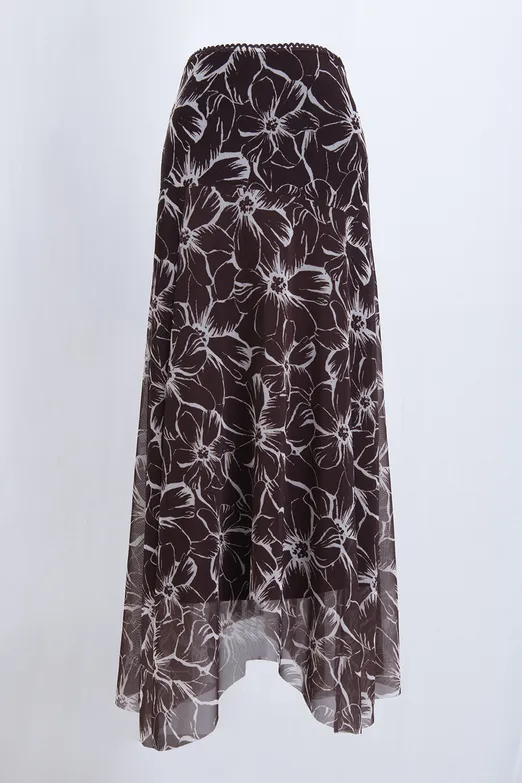 Bayan Kahverengi Astarlı Tül  Midi  Etek - BSL