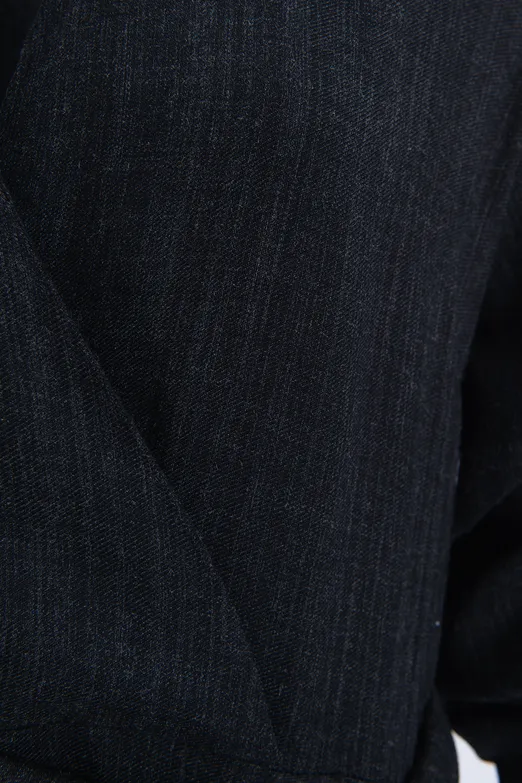 Bayan Antrasit Yün Karışımlı Gömlek Yakalı Midi Elbise - BSL