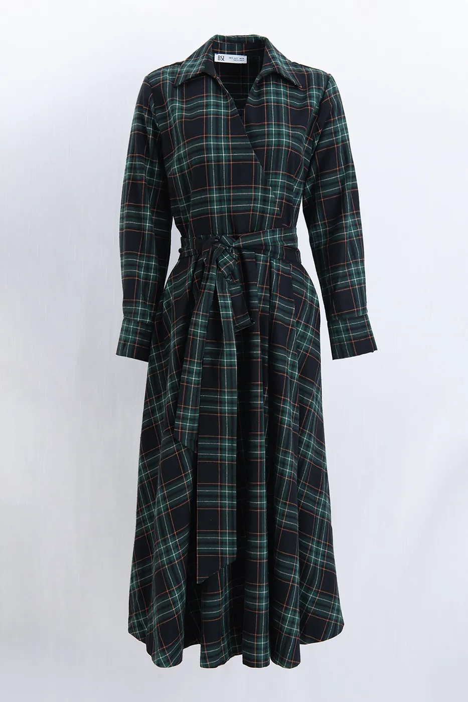 Bayan Yeşil Yün Karışımlı Gömlek Yakalı Midi Elbise