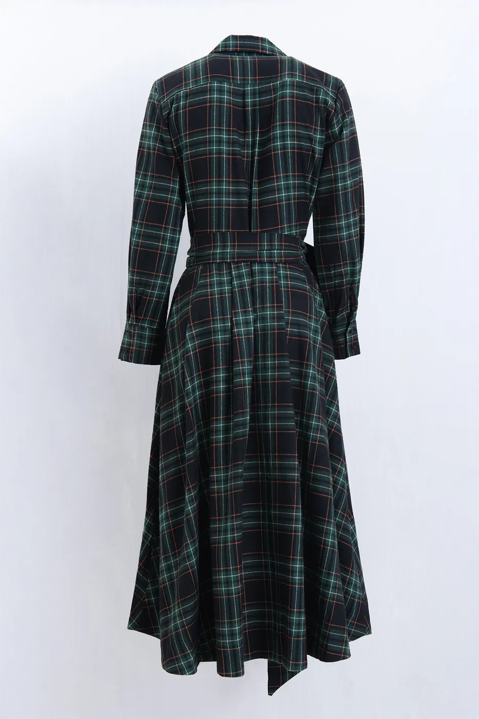 Bayan Yeşil Yün Karışımlı Gömlek Yakalı Midi Elbise