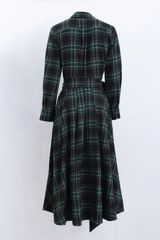 Bayan Yeşil Yün Karışımlı Gömlek Yakalı Midi Elbise - BSL