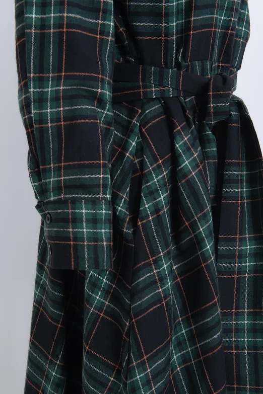 Bayan Yeşil Yün Karışımlı Gömlek Yakalı Midi Elbise - BSL