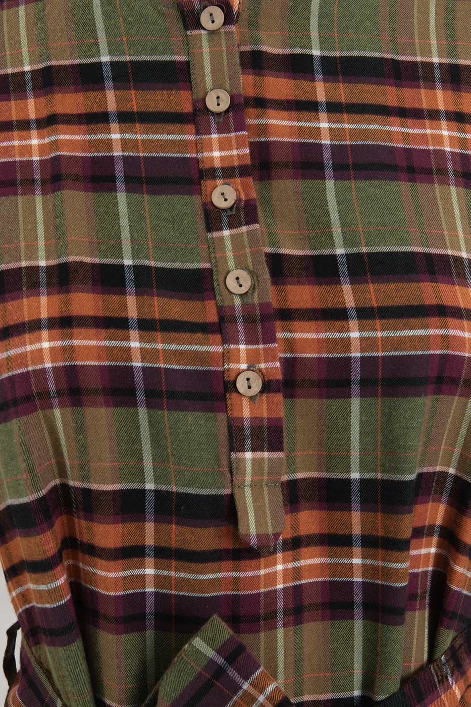 Bayan Yeşil Ekoseli Yakasız  Midi Elbise