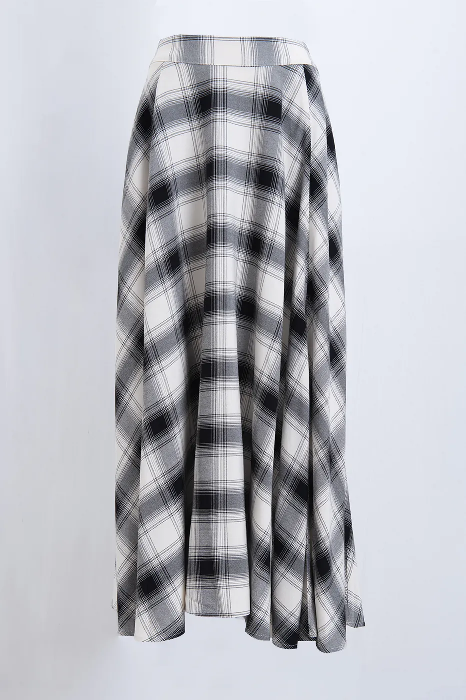 Bayan Ekru Ekoseli Midi Kloş Etek