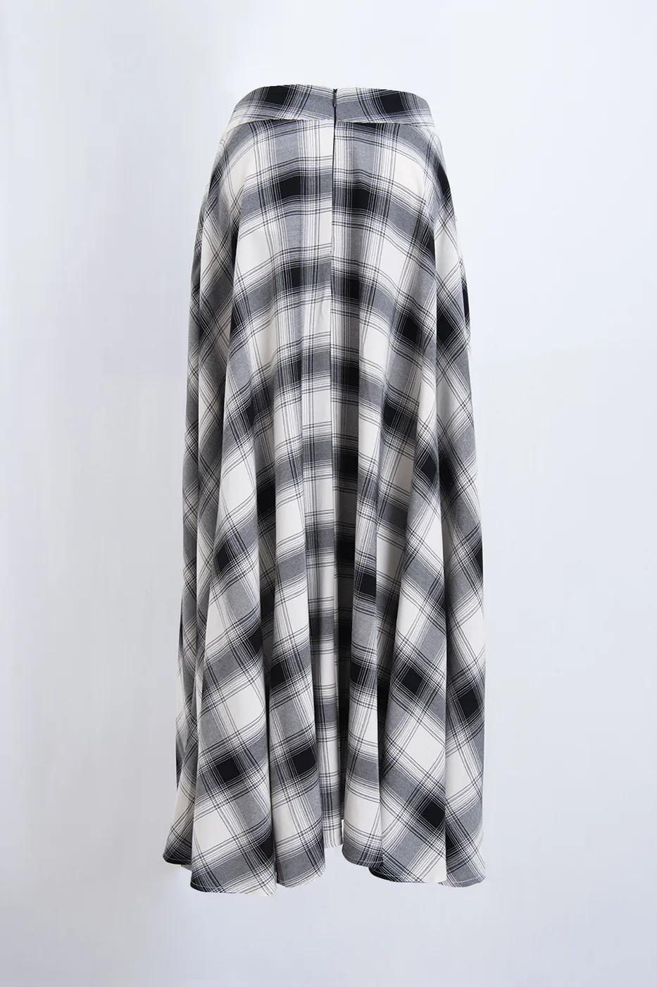 Bayan Ekru Ekoseli Midi Kloş Etek