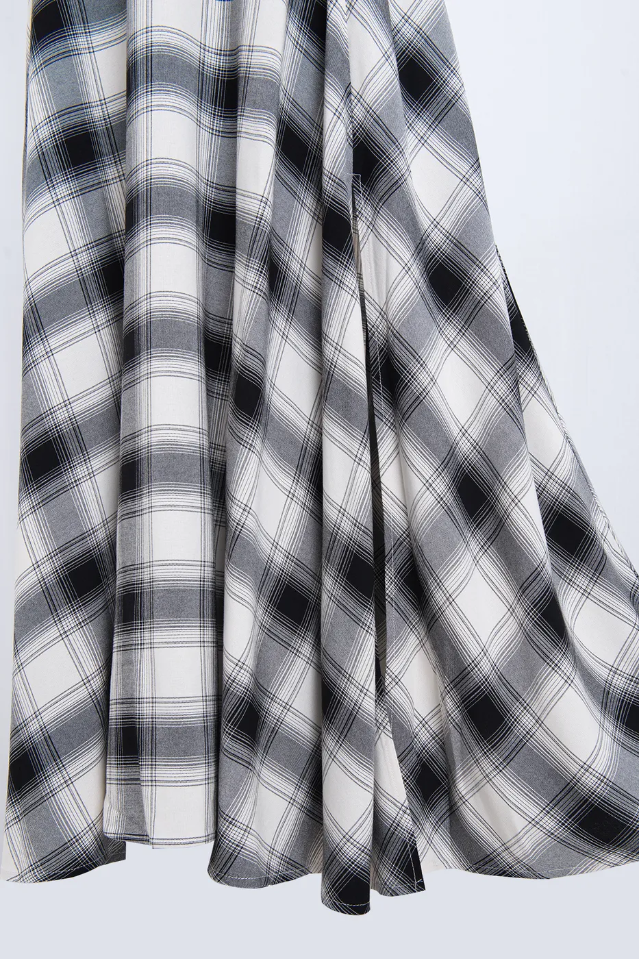 Bayan Ekru Ekoseli Midi Kloş Etek