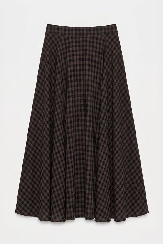 Ekoseli Midi Kloş Etek