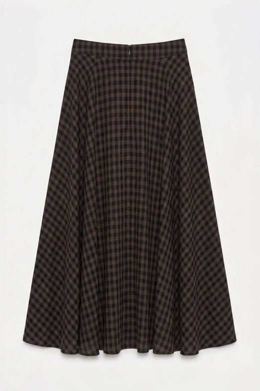 Ekoseli Midi Kloş Etek