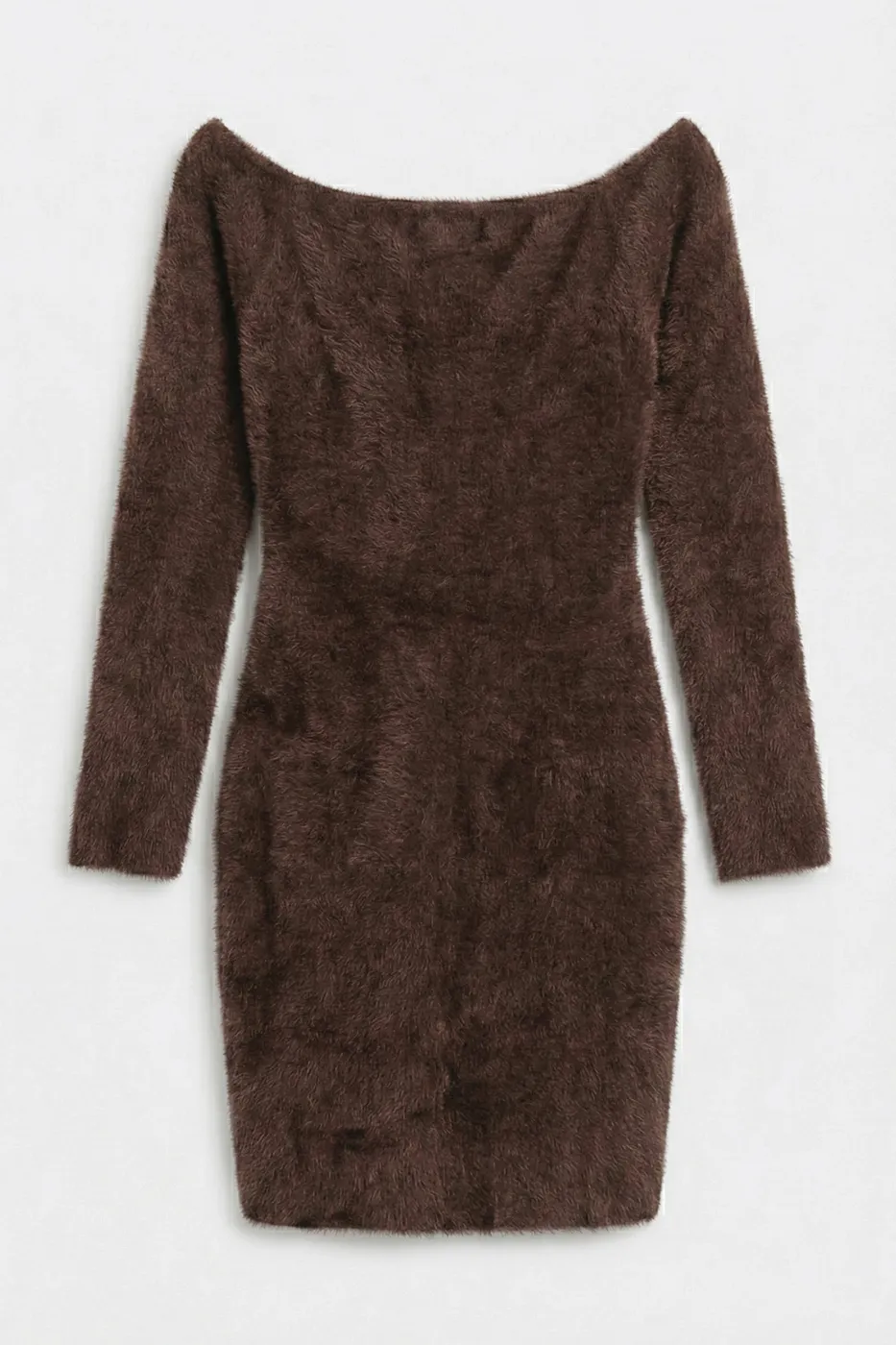 Bayan Kahverengi Triko Carmel Yaka Mini Elbise