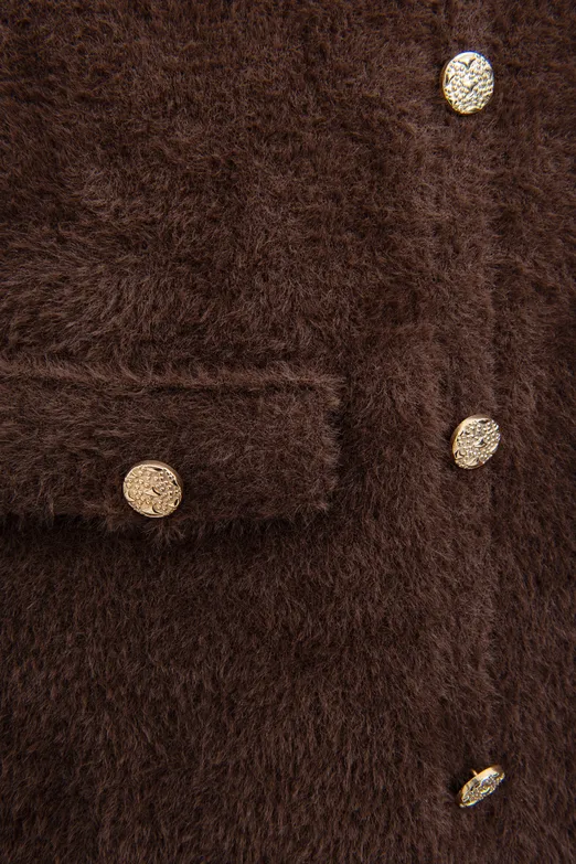 Bayan Kahverengi Triko Carmel Yaka Mini Elbise - BSL