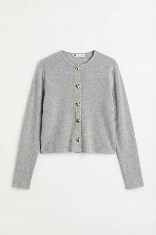 Bayan Gri Düğme Detaylı  Hırka - BSL