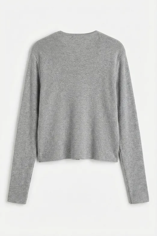 Bayan Gri Düğme Detaylı  Hırka - BSL