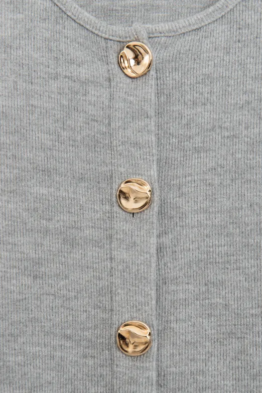 Bayan Gri Düğme Detaylı  Hırka - BSL