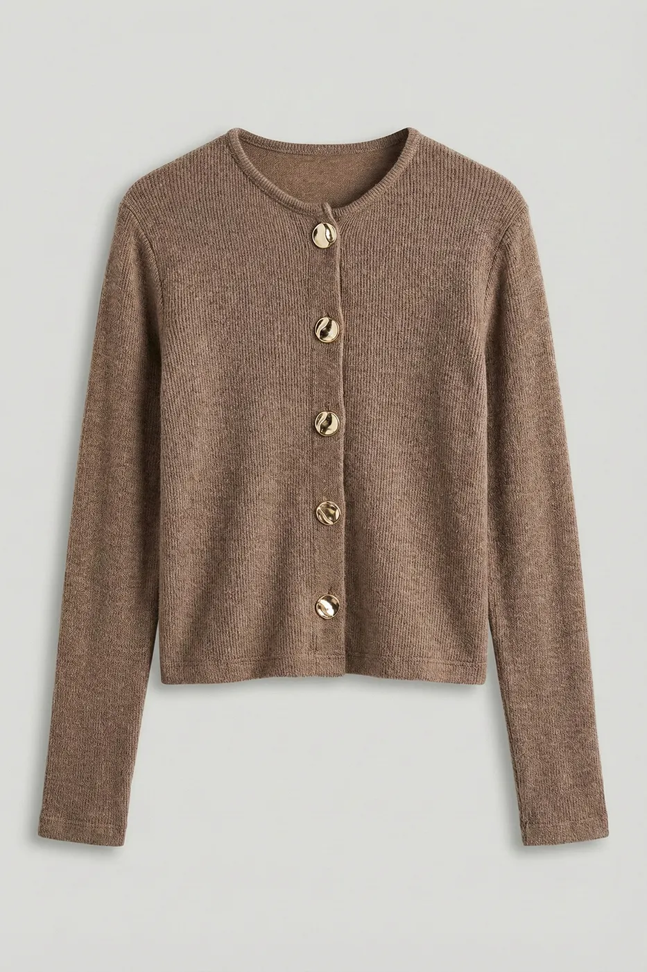 Bayan Kahverengi Düğme Detaylı  Hırka