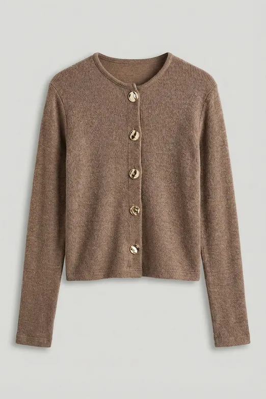 Bayan Kahverengi Düğme Detaylı  Hırka - BSL