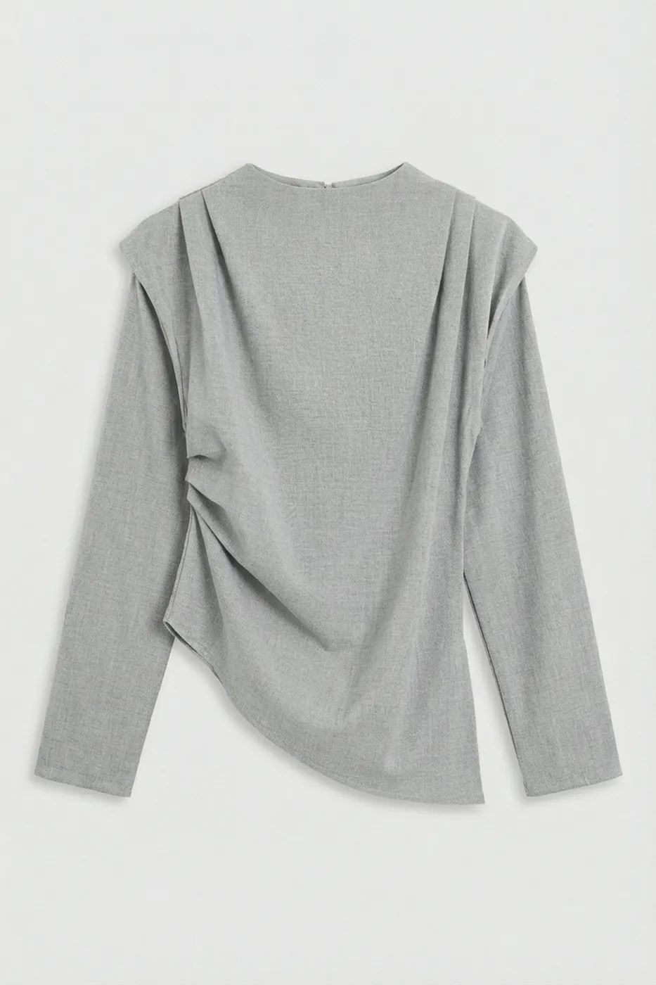 Bayan Gri Asimetrik Drapeli Bluz