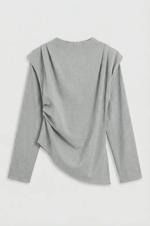 Bayan Gri Asimetrik Drapeli Bluz - BSL